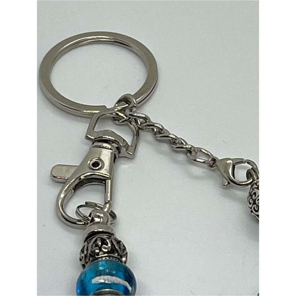 Hand-Crafted Blue Silver Silk Tassel Beaded Purse Charm Keychain NWT